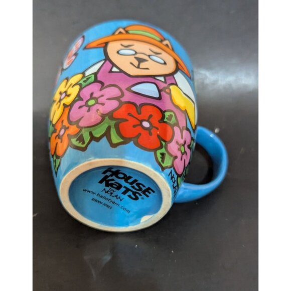 House Kats By Nolan Ceramic Mug "Can You Dig It?" Catnip Design Blue & Yellow 3. - Picture 5 of 9